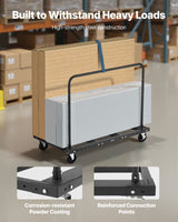 VEVOR Drywall Cart Dolly, 816 kg Load Capacity, Steel Panel Truck Cart with 12.5 mm Swivel Casters, Lumber Drywall Dolly with Tie-Down Strap & 2 Side Handrails for Factory, Warehouse, Garage, Black