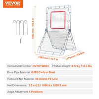 VEVOR Baseball And Softball Rebounder Net, 3.5 x 6 ft PitchBack Baseball Pitching Nest, Softball Pitchback Net, Fielding Trainer, Bounce Back Net for Fielding/Throwing Practice, 5 Adjustable Angles