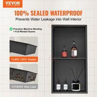 VEVOR 33.02 x 63.5 cm No Tile Shower Niche 304 Stainless Steel, Wall-Inserted Niche Recessed Double Shelves, Sealed Waterproof Rust-Resistant Modern Niche for Shower or Soap Storage Bathroom