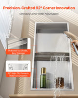 VEVOR Shower Niche, 33.0 x 63.5 x 10.2 cm Recessed Wall Niche Double-layer, with Hollowed-out Divider, Heavy-duty Stainless Steel Modern Shampoo Storage Organizer, Waterproof, Silver for Bathroom