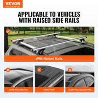 VEVOR Roof Rack Cross Bars, Aluminum Roof Rack Crossbars, Fit Raised Side Rail with Gap, 90 kg Load Capacity, Adjustable Crossbars with Locks, for SUVs, Sedans, and Vans