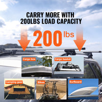 VEVOR Roof Rack Cross Bars, Aluminum Roof Rack Crossbars, Fit Raised Side Rail with Gap, 90 kg Load Capacity, Adjustable Crossbars with Locks, for SUVs, Sedans, and Vans