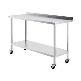 VEVOR 24 x 60 x 40 Inch Stainless Steel Work Table, Commercial Food Prep Worktable with Casters, Heavy Duty Prep Worktable, Metal Work Table with Adjustable Height for Restaurant, Home and Hotel