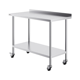 VEVOR 24 x 48 x 40 Inch Stainless Steel Work Table, Commercial Food Prep Worktable with Casters, Heavy Duty Prep Worktable, Metal Work Table with Adjustable Height for Restaurant, Home and Hotel