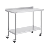 VEVOR 24 x 48 x 40 Inch Stainless Steel Work Table, Commercial Food Prep Worktable with Casters, Heavy Duty Prep Worktable, Metal Work Table with Adjustable Height for Restaurant, Home and Hotel