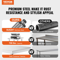 VEVOR Stainless Steel Food Prep Table, 14 x 24 x 34 Inch Commercial Kitchen Worktable, with 2 Adjustable Undershelf, Heavy Duty Prep Table Metal Work Table for BBQ, Kitchen, Home, and Garage