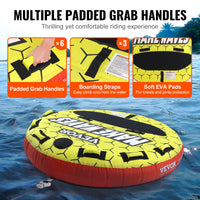 VEVOR Towable Tube for Boating, 1-3 Riders Inflatable Boat Tubes and Towables, 510 lbs, 63" Round Water Sport Towable Tubes for Boats to Pull, Full Nylon Cover, EVA Grab Handles and Speed Safety Valve