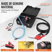 VEVOR Fuel Transfer Pump, 12V DC 10 GPM 1/4 HP, Portable Electric Diesel Transfer Pump with Automatic Shut-Off Fuel Nozzle, High Flow, Long Inlet & Outlet Hose for Diesel, Kerosene, Transformer Fuel