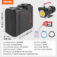 VEVOR Fuel Transfer Pump, 12V DC 10 GPM 1/4 HP, Portable Electric Diesel Transfer Pump with Automatic Shut-Off Fuel Nozzle, High Flow, Long Inlet & Outlet Hose for Diesel, Kerosene, Transformer Fuel
