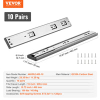 VEVOR 10 Pairs of 406.4mm Drawer Slides Side Mount Rails, Heavy Duty Full Extension Steel Track, Soft-Close Noiseless Guide Glides Cabinet Kitchen Runners with Ball Bearing, 100 Lbs Load Capacity