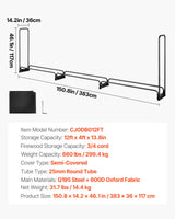 VEVOR Firewood Rack with Waterproof Cover, 383 x 36 x 117 cm Outdoor Firewood Holder, 660lb Weight Capacity, 1/2 Cord Log Holder, Half-Covered, Powder-coated Wood Storage Rack for Fireplace Deck