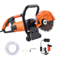 VEVOR Electric Concrete Saw, 7 in Circular Saw Cutter, 2000 W High Power with Max. 2.5 in Cutting Depth, Wet/Dry Disk Saw Cutter Includes Water Line, Pump and Blade, for Stone, Brick