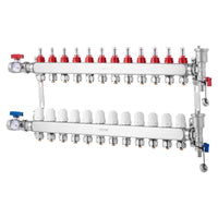 VEVOR 12-Branch Radiant Heat Manifold, 1/2" PEX Tubing Manifold, Stainless Steel PEX Manifold for Hydronic Radiant Floor Heating, Radiant Heat PEX Manifold Kit with 1/2" Adapters Included