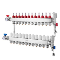 VEVOR 12-Branch Radiant Heat Manifold, 1/2" PEX Tubing Manifold, Stainless Steel PEX Manifold for Hydronic Radiant Floor Heating, Radiant Heat PEX Manifold Kit with 1/2" Adapters Included