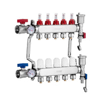 VEVOR 5-Branch Radiant Heat Manifold, 1/2" PEX Tubing Manifold, Stainless Steel PEX Manifold for Hydronic Radiant Floor Heating, Radiant Heat PEX Manifold Kit with 1/2" Adapters Included