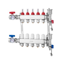 VEVOR 5-Branch Radiant Heat Manifold, 1/2" PEX Tubing Manifold, Stainless Steel PEX Manifold for Hydronic Radiant Floor Heating, Radiant Heat PEX Manifold Kit with 1/2" Adapters Included