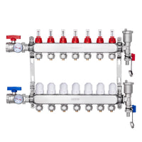 VEVOR 7-Branch Radiant Heat Manifold, 1/2" PEX Tubing Manifold, Stainless Steel PEX Manifold for Hydronic Radiant Floor Heating, Radiant Heat PEX Manifold Kit with 1/2" Adapters Included