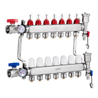 VEVOR 7-Branch Radiant Heat Manifold, 1/2" PEX Tubing Manifold, Stainless Steel PEX Manifold for Hydronic Radiant Floor Heating, Radiant Heat PEX Manifold Kit with 1/2" Adapters Included