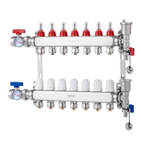 VEVOR 7-Branch Radiant Heat Manifold, 1/2" PEX Tubing Manifold, Stainless Steel PEX Manifold for Hydronic Radiant Floor Heating, Radiant Heat PEX Manifold Kit with 1/2" Adapters Included