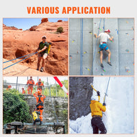 VEVOR 10.2mm Dynamic Climbing Rope, 70M(230ft) Outdoor Rock Climbing Rope 25KN Breaking Tension, Stretchable Fiber Rope with Steel Snap Hooks for Escape, Rappelling, Fire Rescue, Blue