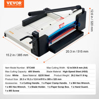 VEVOR Heavy Duty Paper Cutter, 304.8 mm Industrial Commercial Guillotine Paper Cutter for A4 Paper, 400 Sheet Capacity, Solid Steel Construction, Stack Paper Trimmer for Office Home School Shop, White