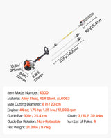 VEVOR Gas Pole Saw, 33CC 2 Stroke Gas Powered Pole Saws with 20.3 cm Cutting Bar, Cordless Tree Trimmer with 850ml Fuel Tank, 2.08 to 3.58 m  Extendable, Powerful Chainsaw for Tree Trimming Pruning