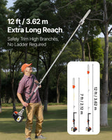 VEVOR Gas Pole Saw, 25CC 2 Stroke Gas Powered Pole Saws with 30.5 cm Cutting Bar, Cordless Tree Trimmer with 650ml Fuel Tank, 2.12 to 3.62 m Extendable, Powerful Chainsaw for Tree Trimming Pruning