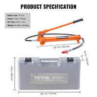 VEVOR 10 Ton Porta Power Kit, Portable Hydraulic Jack with 4.6 ft/1.4 m Oil Hose, Auto Body Frame Repair Kit with Storage Case for Car Repair, Truck, Farm