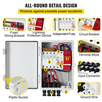 VEVOR PV Combiner Box, 4 String with 15A Rated Current Fuse, 63A Circuit Breaker, Lightning Arreste Connector for On/Off Grid Solar Panel System, IP65