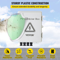 VEVOR PV Combiner Box, 4 String with 15A Rated Current Fuse, 63A Circuit Breaker, Lightning Arreste Connector for On/Off Grid Solar Panel System, IP65