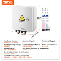 VEVOR PV Combiner Box, 4 String, Solar Combiner Box with 15A Rated Current Fuse 63A Circuit Breaker Lightning Arrester and Solar Connector, Steel Case for On / Off Grid Solar Panel System, IP65