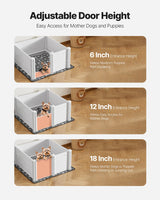 VEVOR Dogs Whelping Box, 980 x 980 x 460 mm, Plastic PVC Puppies Playpen with Height Adjustable Door and Washable Pee Pad, Anti-Deformation Indoor Puppy Play Pen for Medium Breed Dogs, Milk White