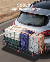 VEVOR 53" x 19" x 5", Hitch Cargo Carrier, 500 lbs Capacity Hitch Cargo Carrier with Hitch Stabilizer & Ratchet Straps, Hitch Mount Cargo Carrier with Cargo Net with Hook, Fit for SUVs