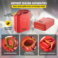 VEVOR Jerry Fuel Can, 20 L Portable Jerry Gas Can with Flexible Spout System, Rustproof ＆ Heat-resistant Steel Fuel Tank for Cars Trucks Equipment, 2PCS Red