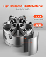 VEVOR 6-Jaw Lathe Chuck, 6 Inch (160 mm), Self-Centering Chuck with D1-4 Cam Lock Backing Plate, 0.12-5.71 in (3-145 mm) Clamping Range with T-wrench Screws, HT300 Material, for Wood Metal Lathe