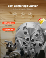 VEVOR 6-Jaw Lathe Chuck, 6 Inch (160 mm), Self-Centering Chuck with D1-4 Cam Lock Backing Plate, 0.12-5.71 in (3-145 mm) Clamping Range with T-wrench Screws, HT300 Material, for Wood Metal Lathe