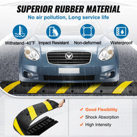 VEVOR 6 ft Rubber Speed Hump, 2 Channel, 10000 kg/axle Load Capacity Heavy Duty Traffic Speed Bump, with High Reflective Yellow Strip 4 Expansion Screws and 1 Drill, for Asphalt Concrete Gravel Roads