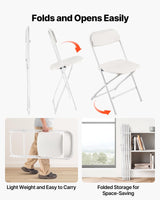 VEVOR 4 Pack Folding Chairs, Foldable Plastic Chairs with Heavy Duty Metal Frame, Portable Folding Card Table Chairs, Stackable Indoor Outdoor Seats for Home, Yard, Garden, Parties, Events, White