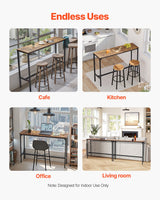 VEVOR Bar Table, Sturdy Metal Frame High Top Pub Table, Narrow Long Kitchen Dining, Cocktail Counter Bar Height Desk, Easy to Assemble, 55x15x39 in, for Living Room Party, Rustic Brown and Black