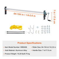 VEVOR Hand Crank Tarp Roller Kit, 1.6-2.6 m Wide, Aluminum Alloy, Manual Cab Level Dump Truck Tarp Roller with 17.8 cm Sponge-Wrapped Handle, Perfect for Dump Trucks, Trailers, Trash Haulers (No Tarp)