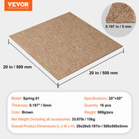 VEVOR Carpet Tiles Reusable, 20"x 20" Carpet Squares With Padding Attached, Soft Padded Carpet Tiles, Easy Install DIY for Bedroom Living Room Indoor Outdoor (16 Tiles, Dark Brown)