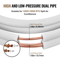 VEVOR 4876.8mm Mini Split Line Set, 6.4 & 12.7mm O.D Copper Pipes Tubing and Triple-Layer Insulation, for Air Conditioning or Heating Pump Equipment & HVAC with Rich Accessories (18ft Connection Cable