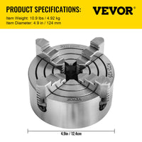 VEVOR Metal Lathe Chuck 4-Jaw Independent 5 inch Cast Iron Milling Turning CNC