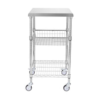 VEVOR Kitchen Utility Cart, 3 Tiers, Wire Rolling Cart with 213kg Capacity, Steel Service Cart on Wheels, Metal Storage Trolley with 76mm Basket Curved Handle PP Liner 6 Hooks, for Indoor and Outdoor