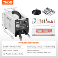 VEVOR Stud Welder Dent Repair Kit, 1.8KW Spot Welder Dent Puller with Auto/Manual Welding & 7 Versatile Modes, Auto Body Spot Welding Dent Puller Machine for Car, Truck Dent Repair