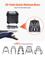 VEVOR Motorcycle Top Case, Universal Aluminum Alloy Motorbike Tail Box with Leather Lining, 45L Waterproof Detachable Motorcycle Top Box with Lock & Back Cushion, Fit for 99% of Motorcycle Frames
