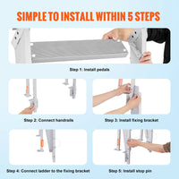 VEVOR Dock Ladder Flip Up 4 Steps, 159 kg Load Capacity, Aluminum Pontoon Boat Ladder with 4" Wide Step & Nonslip Mat,Swimm Step Ladder for Ship/Lake/Pool/Marine Boarding