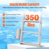 VEVOR Dock Ladder, Retractable 5 Steps, 350 lbs Load Capacity, Aluminum Alloy Pontoon Boat Ladder with 66.9''-78.9'' Adjustable Height, 4'' Wide Step & Mat, for Ship/Lake/Pool/Marine Boarding