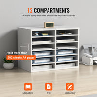 VEVOR Wood Literature Organizer Adjustable File Sorter 12 Compartments White