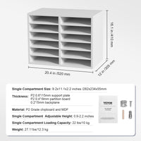 VEVOR Wood Literature Organizer Adjustable File Sorter 12 Compartments White